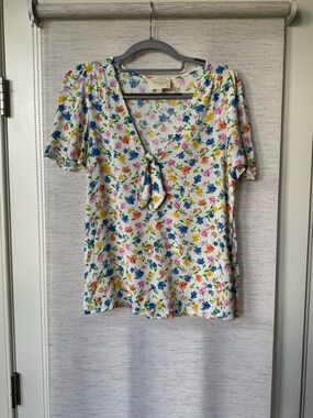 Sézane Paris Floral V-Neck Tie-Front Blouse